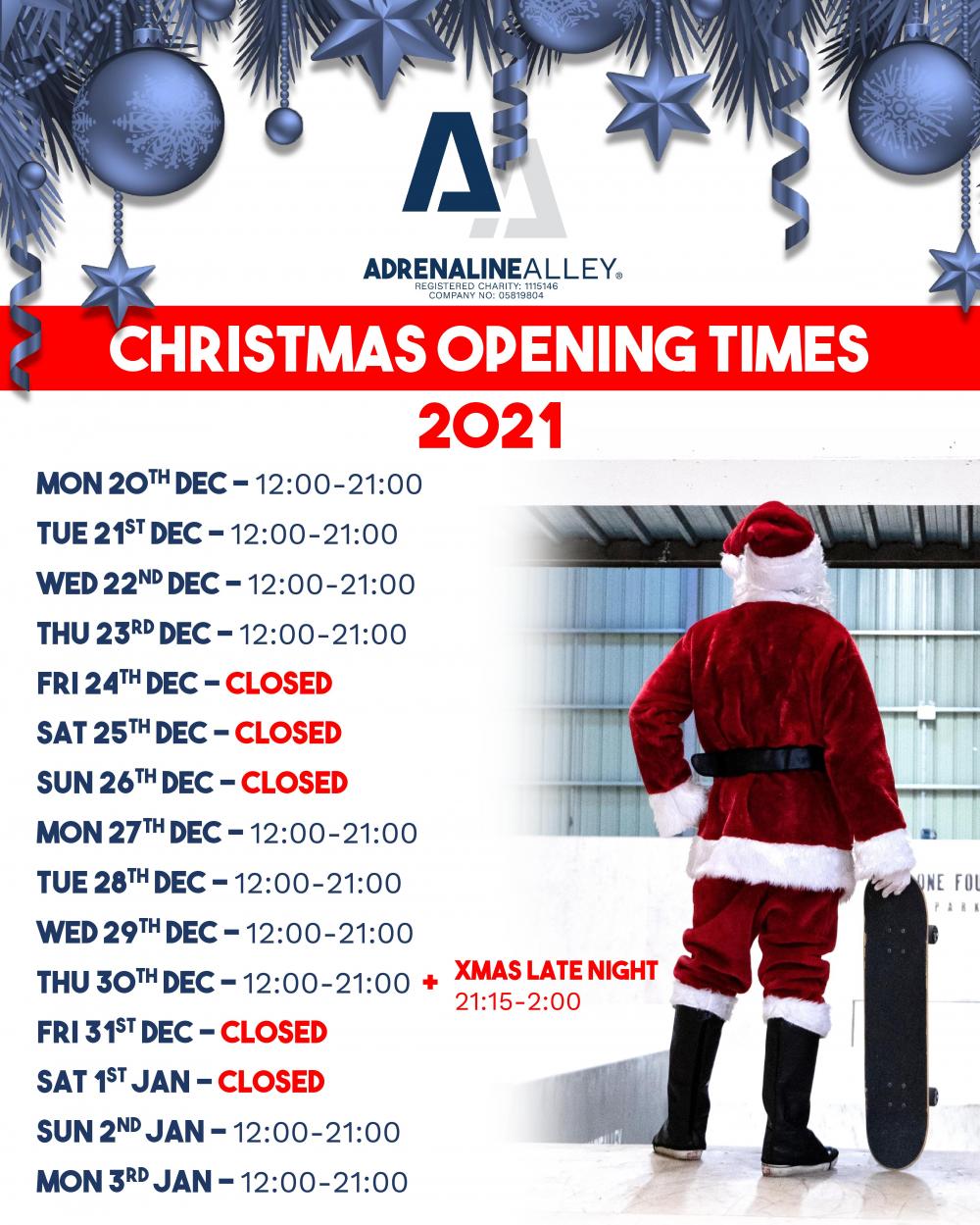CHRISTMAS OPENING TIMES 2021