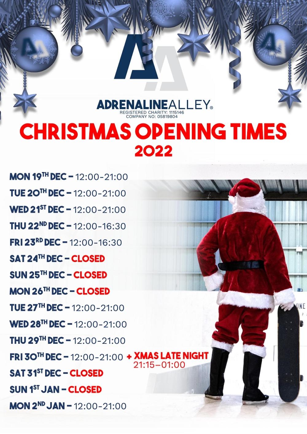 CHRISTMAS OPENING TIMES 2022