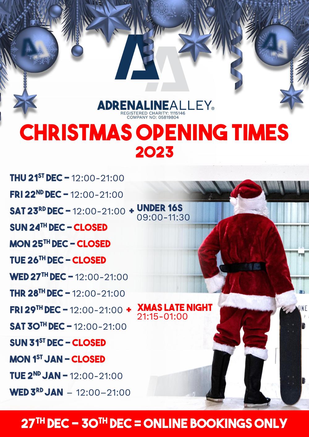 CHRISTMAS OPENING TIMES 2023